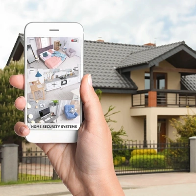 Napa vivint phone display of cctv live feed in front of a house